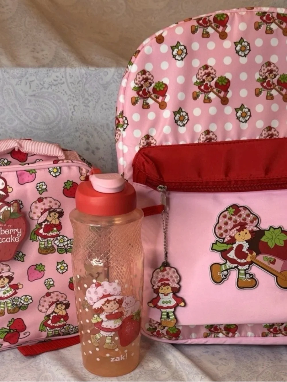 Strawberry Shortcake Backpack W/  Matching Lunchbag & 30oz. Zak Flip Top Bottle